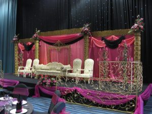 Gold and pink Asian wedding stage | Simplicity events | Asian Weddings