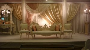 Vintage pink and cream Asian wedding stage | Simplicity events | Asian Weddings