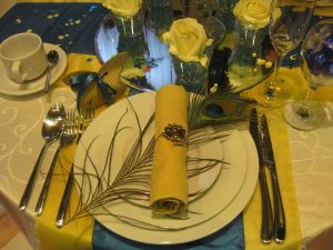 Gold, blue and peacock themed wedding decor | Simplicity events | Asian Weddings